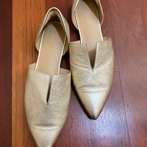 Vince Gold Leather Pointed D’orsay Flats - Picture 2 of 13